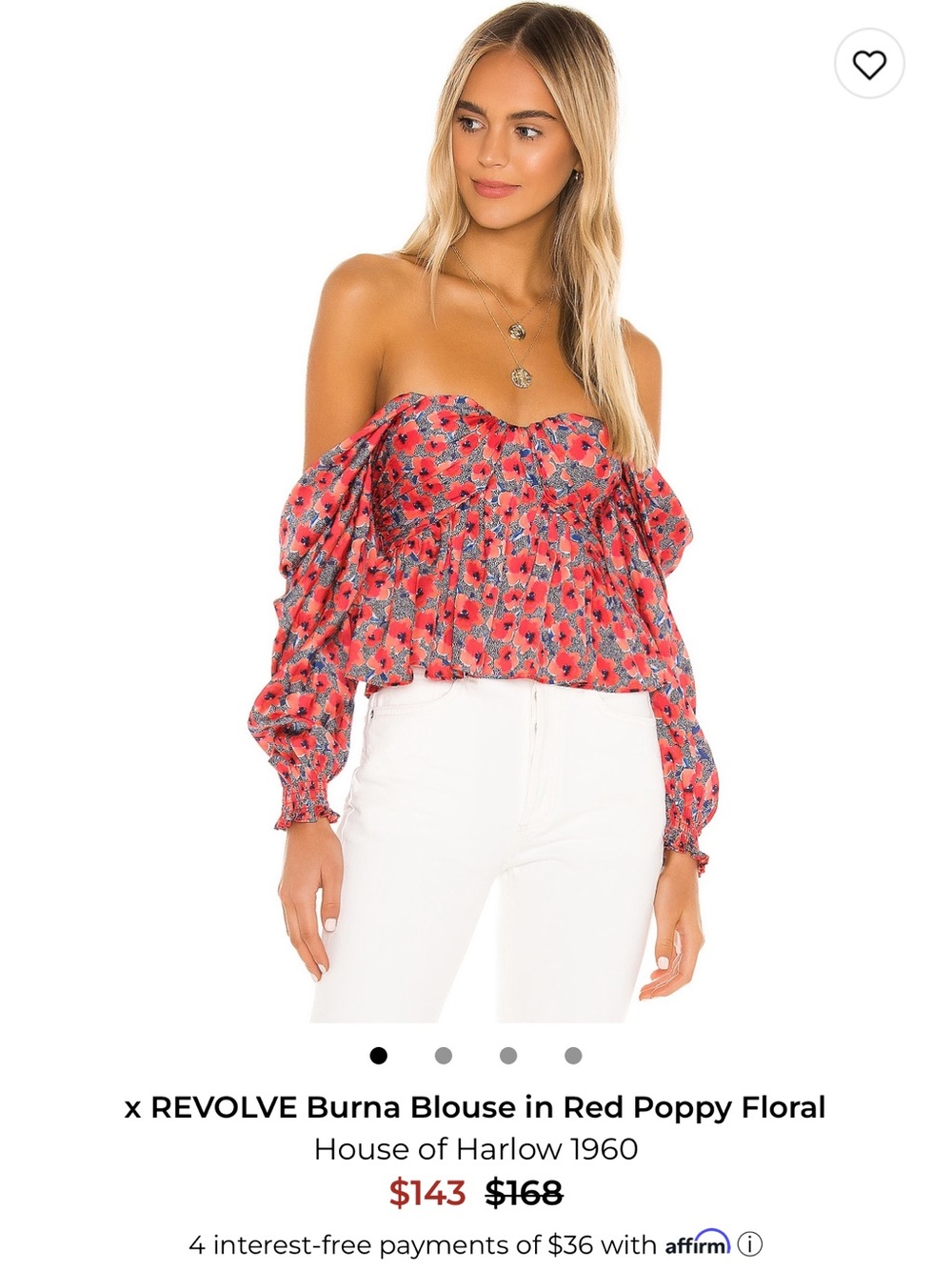 House of Harlow 1960 Red Poppy Off-Shoulder Floral Blouse